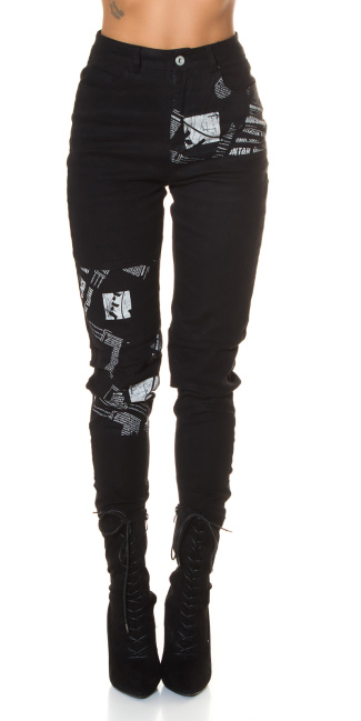 Trendy hoge taille jeans met print zwart